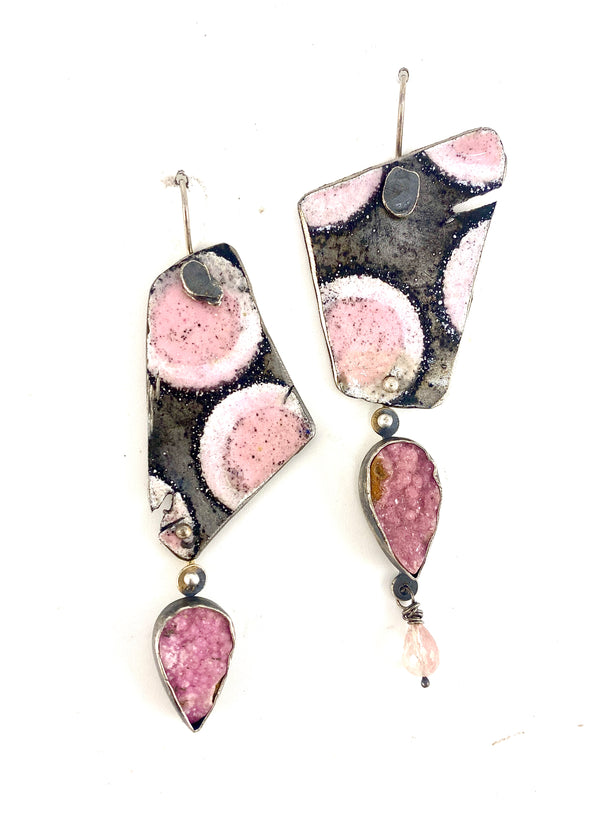 Cobalto Calcite and Pink Polka dot Earrings