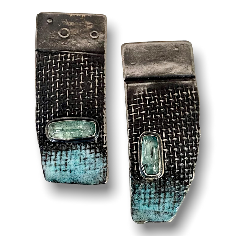 Textured Steel and Tourmaline Earrings
