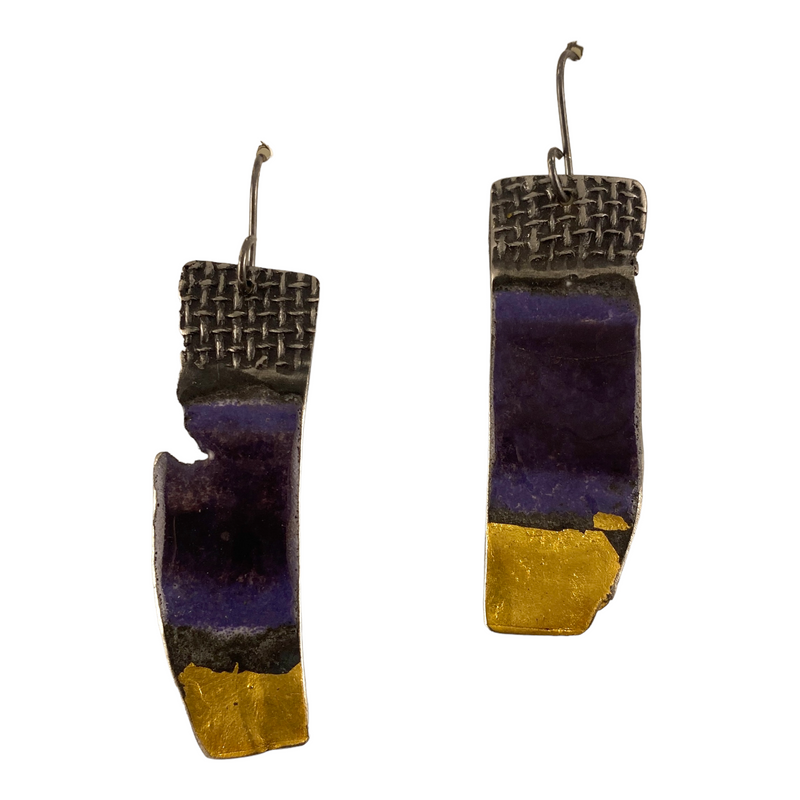 Purple and Gold Enameled Earrings
